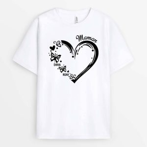 T-shirt Maman Coeur Papillons Version Noir Personnalise T-shirt Maman Coeur Papillons Version Noir Personnalise