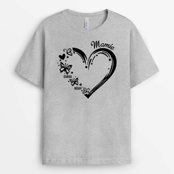 T-shirt Maman Coeur Papillons Version Noir Personnalise