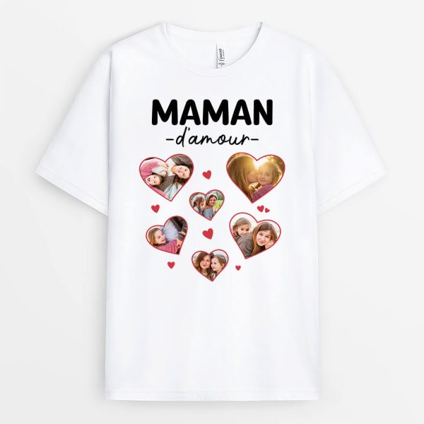 T-shirt Maman D’Amour Coeur Avec Photos Personnalise