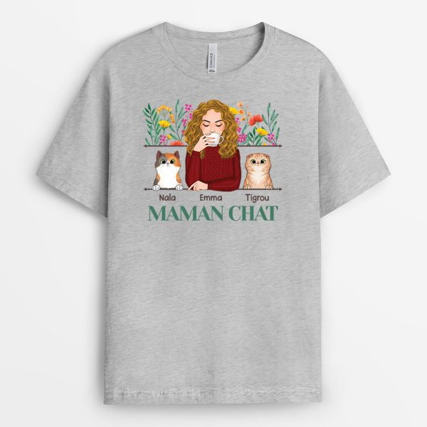 T-shirt Maman De Chat Version Fleur Personnalise