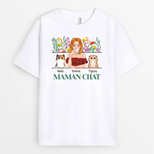 T-shirt Maman De Chat Version Fleur Personnalise