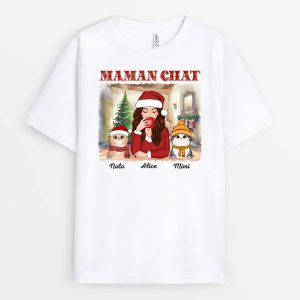 T-shirt Maman De Chat Version Noel Personnalise T-shirt Maman De Chat Version Noel Personnalise