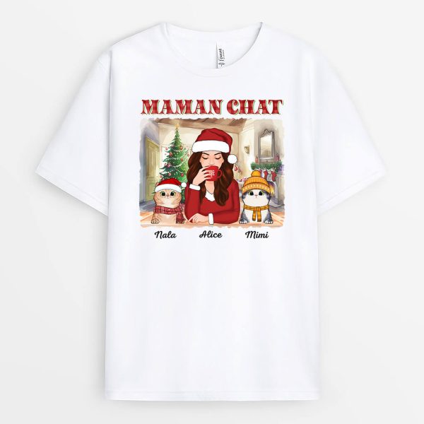 T-shirt Maman De Chat Version Noel Personnalise