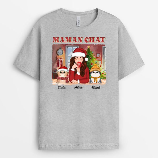 T-shirt Maman De Chat Version Noel Personnalise