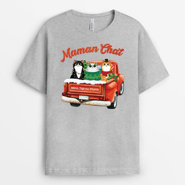 T-shirt Maman De ChatPapa De Chat Version Noel Voiture Personnalise