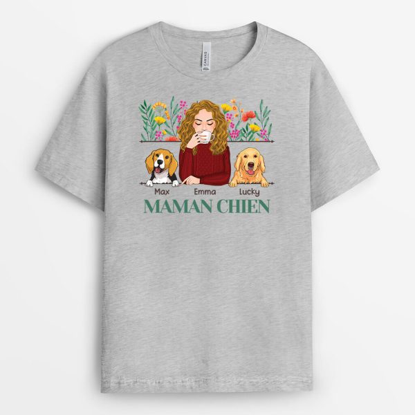 T-shirt Maman De Chien Version Fleur Personnalise