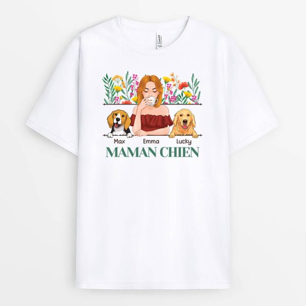 T-shirt Maman De Chien Version Fleur Personnalise