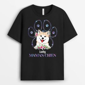 T-shirt Maman De ChienPapa De Chien Colore Personnalise T-shirt Maman De ChienPapa De Chien Colore Personnalise