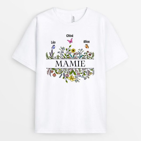 T-shirt Maman Mamie Champe de Fleurs Personnalise