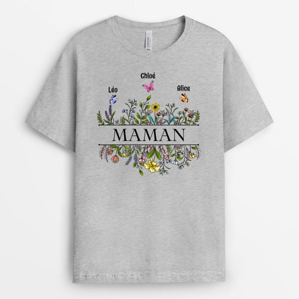 T-shirt Maman Mamie Champe de Fleurs Personnalise