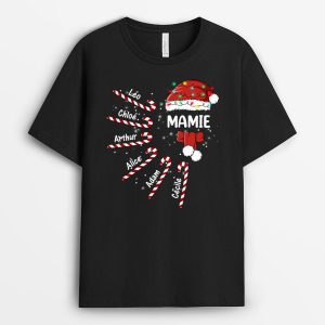 T-shirt Maman Mamie Chapeau Batons Noel Personnalise T-shirt Maman Mamie Chapeau Batons Noel Personnalise