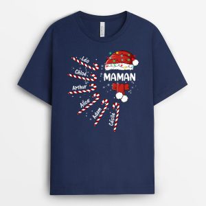 T-shirt Maman Mamie Chapeau Batons Noel Personnalise T-shirt Maman Mamie Chapeau Batons Noel Personnalise