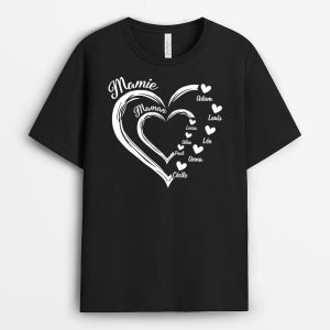 T-shirt Maman Mamie Coeurs Rouges Version Noir Personnalise T-shirt Maman Mamie Coeurs Rouges Version Noir Personnalise