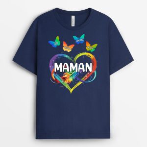 T-shirt Maman Mamie Papillons Plume Personnalise T-shirt Maman Mamie Papillons Plume Personnalise