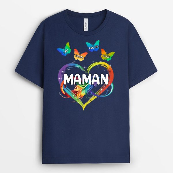 T-shirt Maman Mamie Papillons Plume Personnalise