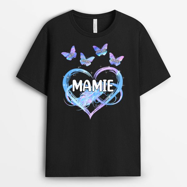 T-shirt Maman Mamie Papillons Plume Personnalise