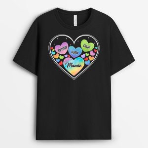T-shirt Maman Mamie Petits Coeurs Colores Personnalise T-shirt Maman Mamie Petits Coeurs Colores Personnalise