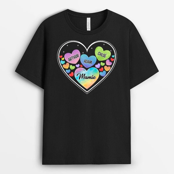 T-shirt Maman Mamie Petits Coeurs Colores Personnalise