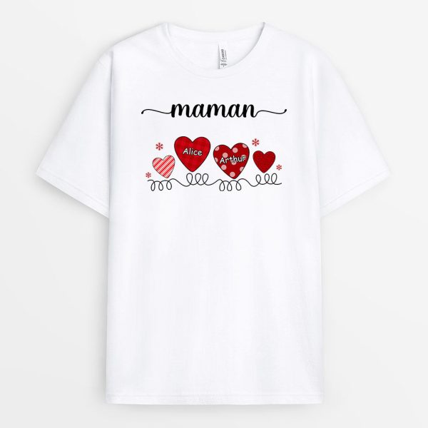 T-shirt Maman Mamie Petits Coeurs Rouges Personnalise