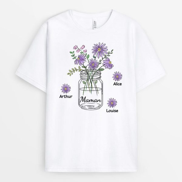 T-shirt Maman Mamie Pot de Fleurs Personnalise