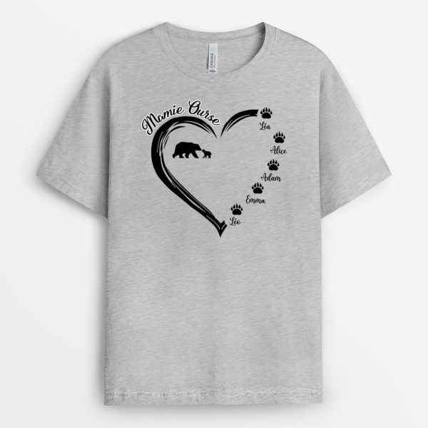 T-shirt Maman Ourse Avec Empreintes Personnalise