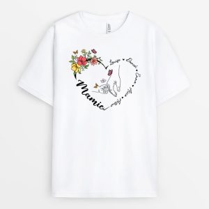 T-shirt MamanMamie Promises Cadre Coeur Avec Fleurs Personnalise T-shirt MamanMamie Promises Cadre Coeur Avec Fleurs Personnalise