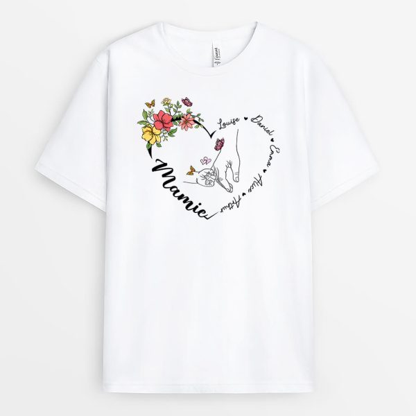 T-shirt MamanMamie Promises Cadre Coeur Avec Fleurs Personnalise