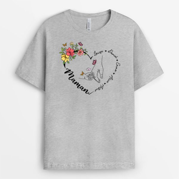 T-shirt MamanMamie Promises Cadre Coeur Avec Fleurs Personnalise