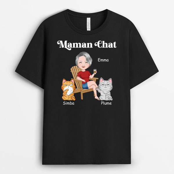 T-shirt MamanPapa Chat Sur Chaise Personnalise