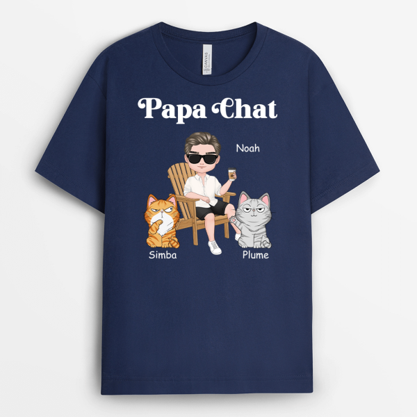 T-shirt MamanPapa Chat Sur Chaise Personnalise