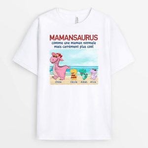 T-shirt Mamansaurus Mamiesaurus La Plage Personnalise T-shirt Mamansaurus Mamiesaurus La Plage Personnalise
