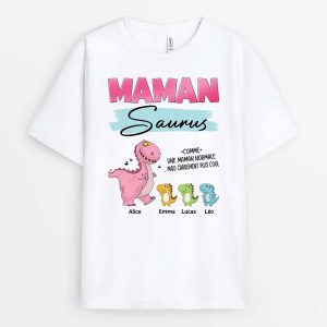 T-shirt Mamansaurus Version Bleu Et Rose Personnalise T-shirt Mamansaurus Version Bleu Et Rose Personnalise