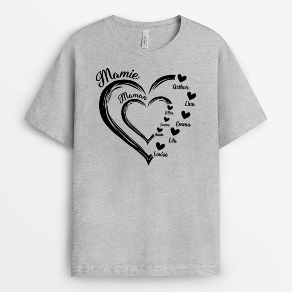 T-shirt Mamie Avec Coeur Rouge Personnalise