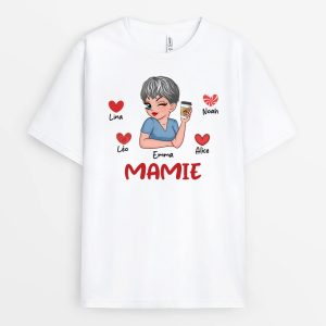 T-shirt Mamie Charmante Avec Coeur Rouge Personnalise 1 T shirt Mamie Charmante Avec Coeur Rouge Personnalise 2