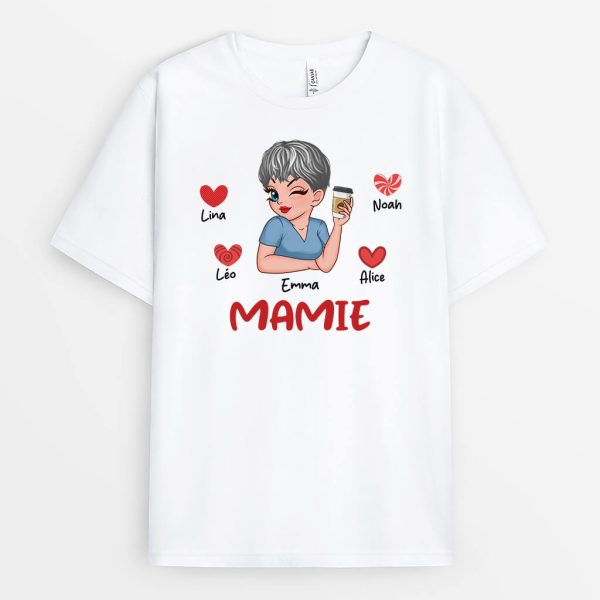 T-shirt Mamie Charmante Avec Coeur Rouge Personnalise