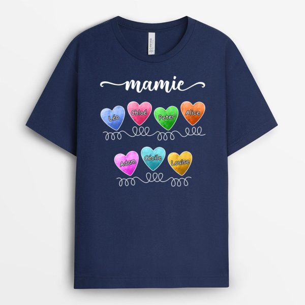 T-shirt Mamie Maman Fil de Petits Coeurs Colores Personnalise