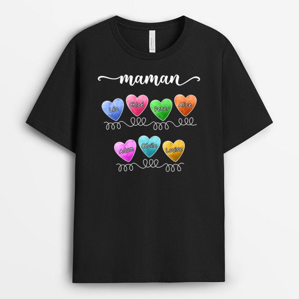 T-shirt Mamie Maman Fil de Petits Coeurs Colores Personnalise