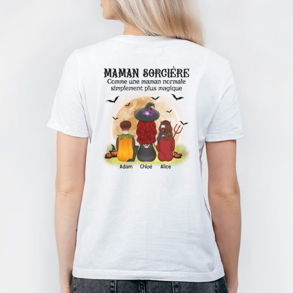 T-shirt Mamie Sorciere Halloween Plus Magique Avec Impression Au Dos Personnalise