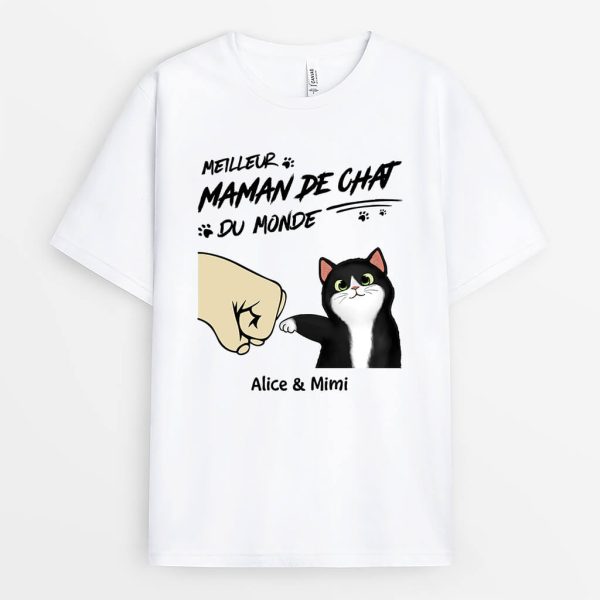 T-shirt Meilleur Papa ChatMaman Chat Du Monde Bosse De Poing Personnalise