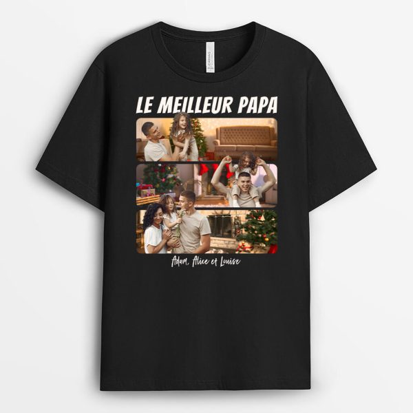 T-shirt Meilleur Papa De Tous Les Temps Version Noel Avec Photo Personnalise