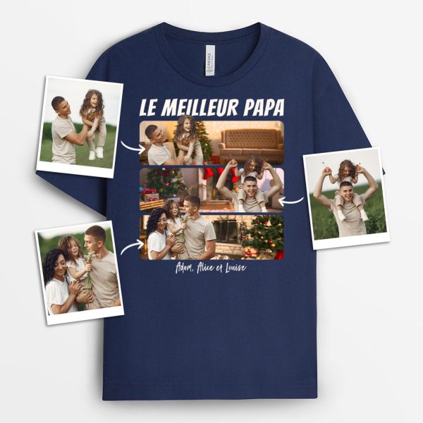 T-shirt Meilleur Papa De Tous Les Temps Version Noel Avec Photo Personnalise