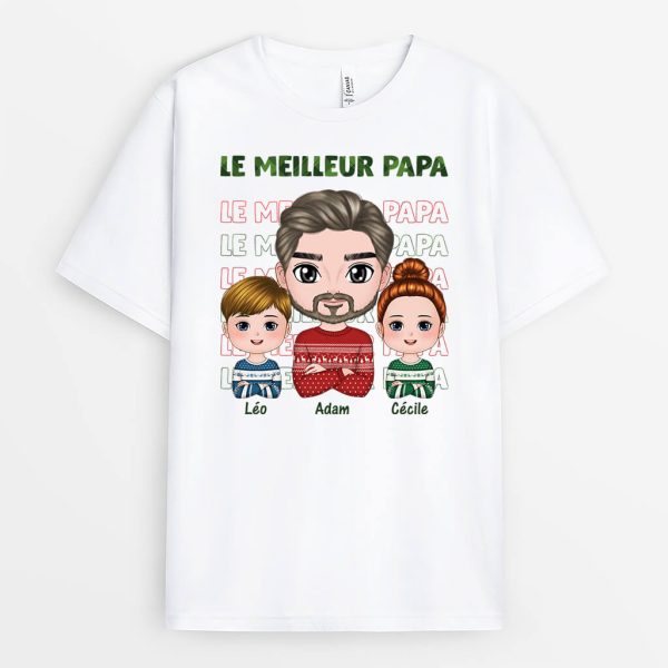 T-shirt Meilleur Papa De Tous Les Temps Version Noel Personnalise