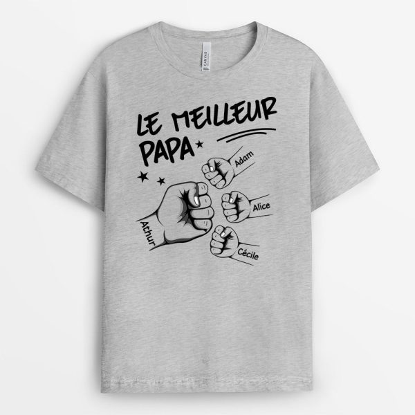 T-shirt Meilleur Papa Papi Prenom avec Poing Personnalise