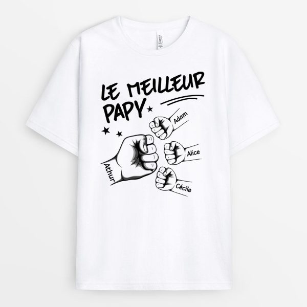 T-shirt Meilleur Papa Papi Prenom avec Poing Personnalise