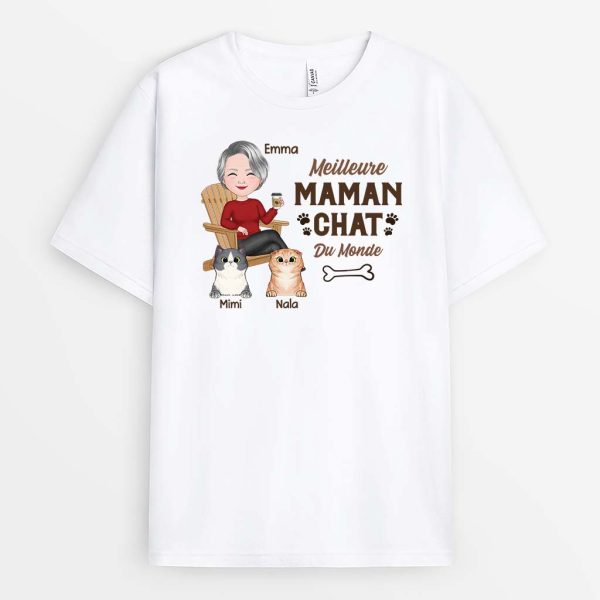 T-shirt Meilleure Maman Chat Meilleur Papa Chat Sur Chaise Personnalise