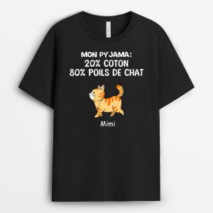 T-shirt Mon Pyjama  80% De Poils De Chat Personnalise T-shirt Mon Pyjama  80% De Poils De Chat Personnalise