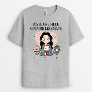 T-shirt Noel Juste une fille qui aime les chats Coeur Personnalise