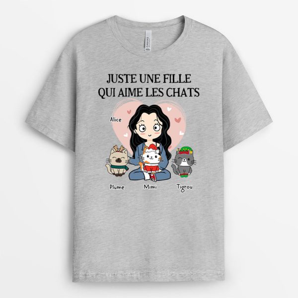 T-shirt Noel Juste une fille qui aime les chats Coeur Personnalise