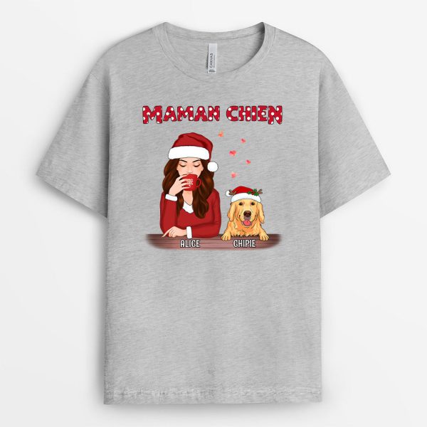 T-shirt Noel Maman Chien Mot a Pois Rouge Personnalise