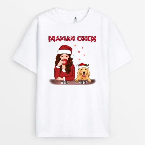 T-shirt Noel Maman Chien Mot a Pois Rouge Personnalise